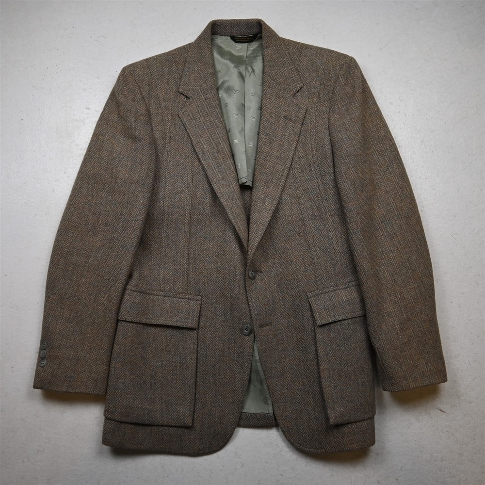 Vtg Jaymar 36S Tan Beige Herringbone 100% Wool Tweed Blazer Jacket Sport Coat